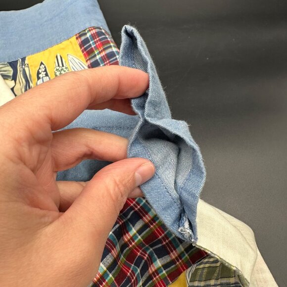 Retro Tropical Surf Patchwork Curtain Toppers 2 Panels Beach Nautical Plaid - Picture 4 of 11